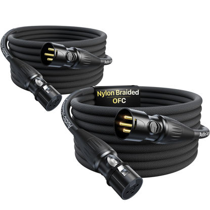 Picture of XLR Cables 10ft 2 Pack, Gold Plated Connectors from Rean-Neutrik Sub Brand, All Length from 1.5ft to 300ft Kevlar-Reinforced Nylon Braided XLR Microphone Cable, OFC Shielded Mic Cable