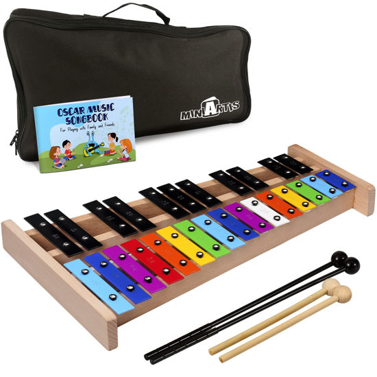 Picture of MINIARTIS Glockenspiel Xylophone | Full Size Glockenspiel Xylophone 27 Note Colorful Metal Keys for Adults & Kids | Percussion Musical Instrument Includes 2 Wooden Beaters, Songbook and Carry Case