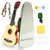 Picture of MelWinForee Soprano Ukulele 21 - Beginner Kit for Kids, Complete with Gig Bag, Strap, Tuner, Strings, Picks, Cloth - Ideal for Concerts, Left-Handed Friendly - Perfect Beginner Ukulele