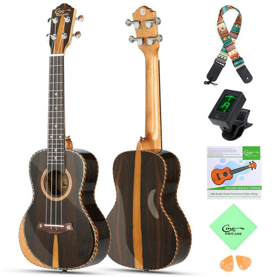 Picture of Hricane Concert Ukulele Ziricote 23 Inch Professional Hawaiian Ukuleles for Beginners with Gig Bag Strap Strings Sets