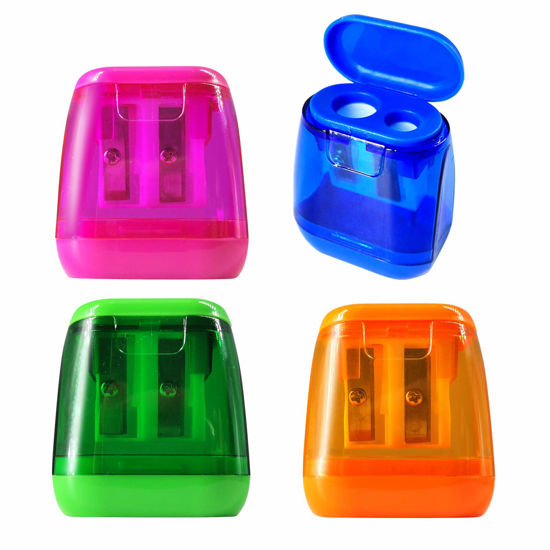 Picture of Pencil Sharpener, Manual Pencil Sharpeners, 4PCS Colorful Compact Dual Holes Pencil Sharpeners with Lid, Colored Pencil Sharpener for Kids & Adults, Portable Pencil Sharpener for Travel School Office