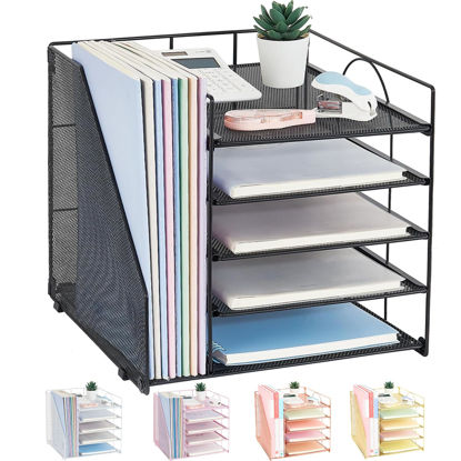 Picture of LEKETREE Desk Organizers and Accessories, 5-Tier Paper Letter Tray Organizer with File Holder, Desktop Organizer for Office Supplies, Office Desk Accessories & Workspace (Black)