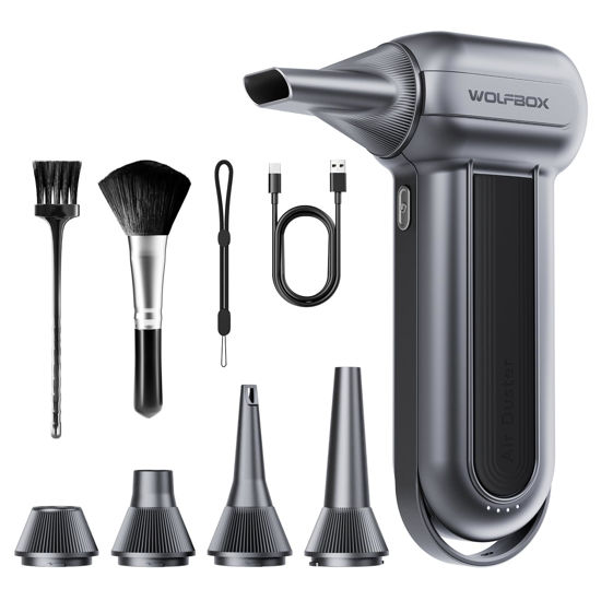 Picture of WOLFBOX MF100 Electric Air Duster-150000RPM Super Power Cordless Air Duster, Rechargeable Brushless Motor Durable Blower, 3-Gear Adjustable Dust Blower for Computer, Keyboard, Outdoor, House and Car