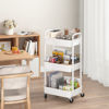 Picture of Sywhitta 3-Tier Plastic Rolling Utility Cart with Handle, Multi-Functional Storage Trolley for Office, Living Room, Kitchen, Movable Storage Organizer with Wheels, White