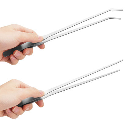 Picture of Fri4Free 2PCS Long Aquarium Tweezers - 10.6" Straight and Curved Tweezers, Stainless Steel Reptile Feeding tongs, Terrarium Aquascape Tools Feeder for Lizards, Bearded Dragon Snake Tank Accessories