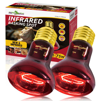 Picture of REPTIZOO 75W Reptile Heat Lamp Bulb 2PCS Infrared Heat Emitter Red Heat Lamp for Reptile Amphibian, Infrared Basking Spot Light Bulb