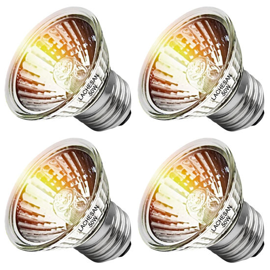 Picture of Lachesan 4-Pack 50W UVA UVB Bulbs, Fit E26 Heat Reptile Lamp, Light Turtle Heat Lamp for Reptiles and Amphibian Tanks, Terrariums and Cages, Works with Various Lamp Fixtures