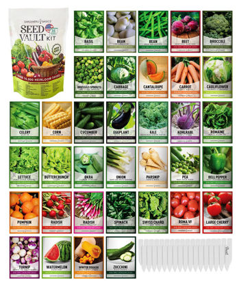 Picture of Survival Vegetable Seeds Garden Kit Over 16,000 Seeds Non-GMO and Heirloom, Great for Emergency Bugout Survival Gear 35 Varieties Seeds for Planting Vegetables 35 Free Plant Markers Gardeners Basics