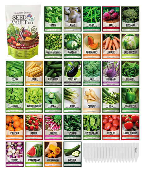 Picture of Survival Vegetable Seeds Garden Kit Over 16,000 Seeds Non-GMO and Heirloom, Great for Emergency Bugout Survival Gear 35 Varieties Seeds for Planting Vegetables 35 Free Plant Markers Gardeners Basics