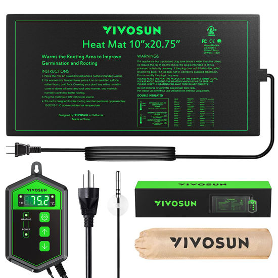 Picture of VIVOSUN 10"x 20.75" Seedling Heat Mat and Digital Thermostat Combo Set, UL & MET-Certified Warm Hydroponic Heating Pad for Germination, Indoor Gardening, Greenhouse