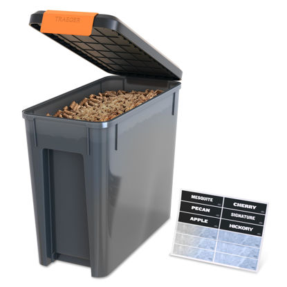 Picture of Traeger Grills BAC637 Stay Dry Pellet Storage Bin with Locking Lid, 22lb Capacity Wood Pellet Container with Flavor Stickers, Stackable Design, Airtight Storage for Grill Pellets