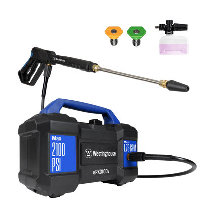 Picture of Westinghouse ePX3100v Electric Pressure Washer, 2100 Max PSI 1.76 Max GPM, Built-in Carry Handle, Detachable Foam Cannon, Pro-Style Steel Wand, 4-Nozzle Set, for Cars/Fences/Driveways/Home/Patios