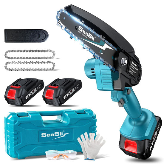 Picture of Seesii Mini Chainsaw Cordless 6-inch, Handheld Electric Power Chain Saw with 2 Batteries, for Tree Trimming Wood Cutting, Best Gifts for Dad, Husband