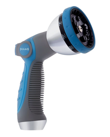Picture of INNAV8 Garden Hose Nozzle Sprayer Heavy Duty - Features 10 Spray Patterns, THUMB CONTROL On Off Valve for Easy Water Control - HIGH Pressure Garden Hose Nozzle Heavy Duty - Nozzle for Hose Outdoor