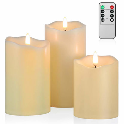 Picture of ANGELLOONG Flickering Flameless Candles, Realistic LED Candles with Remote and Timer, Set of 3 Battery Operated Candles for Room Fall Home Decor Wedding Christmas Decorations