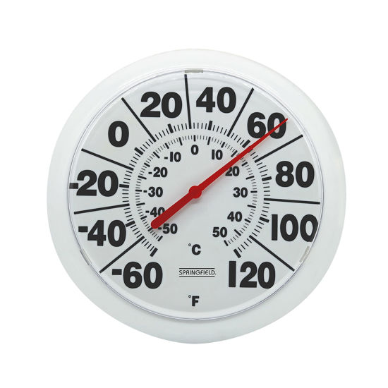 Picture of Springfield Indoor Outdoor Big and Bold Dial Thermometer, Wireless Thermometer with Easy to Read Large Numbers for Patio, Pool, and Indoor Areas, 8-Inch, White