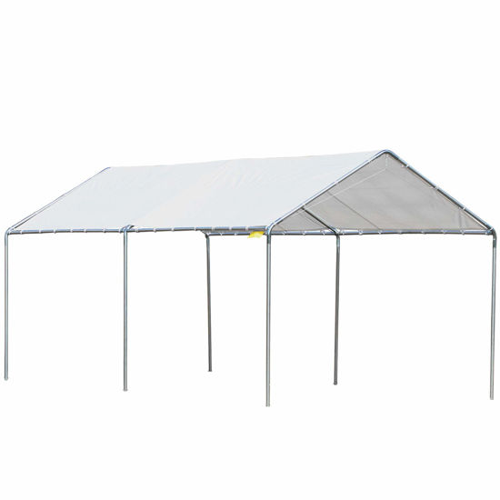 Picture of Outsunny 10'x20' Carport Heavy Duty Galvanized Car Canopy with Included Anchor Kit, 3 Reinforced Steel Cables, White