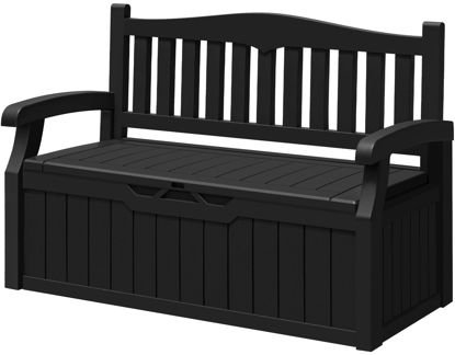 Picture of Greesum 80 Gallon Storage Bench Outdoor Deck Box with Armrest, Patio Furniture,Lockable, Waterproof and UV Resistant, Suitable for Garden, Pool, Black