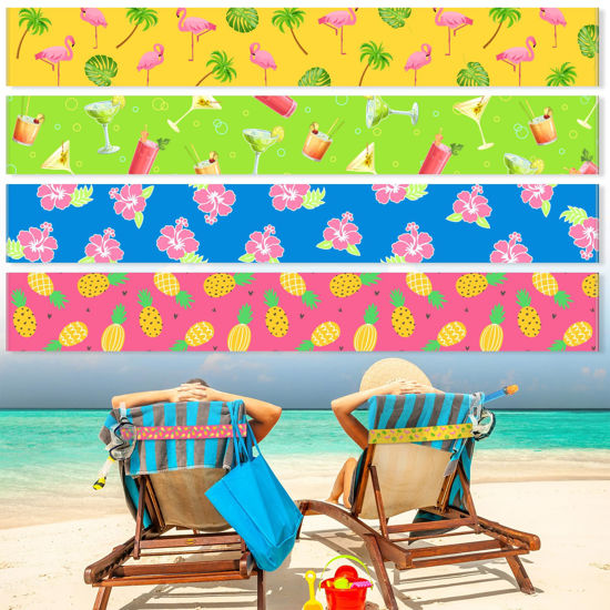 Picture of Boao 4 Pack Towel Bands for Beach Chairs Cruise Towel Clips for Lounge Beach Pool Chairs Towel Strap Holder Elastic Windproof for Summer Pool Hawaiian Christmas Beach Accessories (Lovely Style)