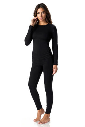 Picture of Thermajane Long Johns Thermal Underwear for Women Fleece Lined Base Layer Pajama Set Cold Weather (Small, Black)