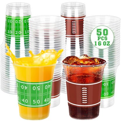 Picture of 50 PCS Football Cups, 16 OZ Football Party Cups, Thickened Football Plastic Cups, Disposable Clear Drinking Cups in 2 Designs for Super Bowl Party Supplies Football Party Decorations Super Bowl Favors