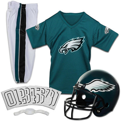 Picture of Franklin Sports Philadelphia Eagles Kids Football Uniform Set - NFL Youth Football Costume for Boys & Girls - Set Includes Helmet, Jersey & Pants - Small