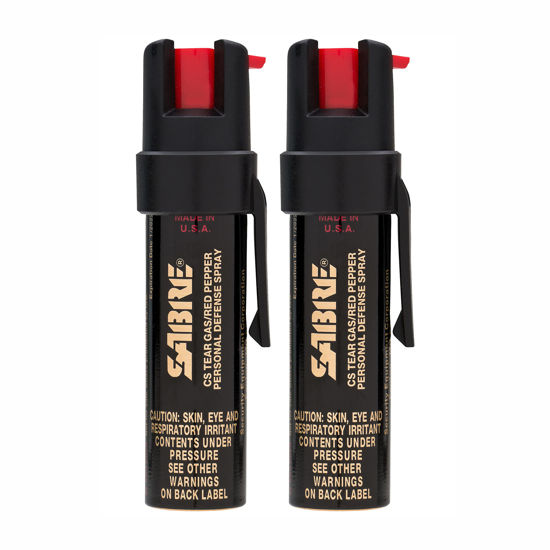Picture of SABRE Advanced Pepper Spray for Self Defense, 3-in-1 Formula with Maximum Strength Pepper Spray, CS Military Tear Gas, UV Marking Dye, Fast Access Easy Carry Belt Clip, 35 Bursts, 0.67 fl oz, 2 Pack
