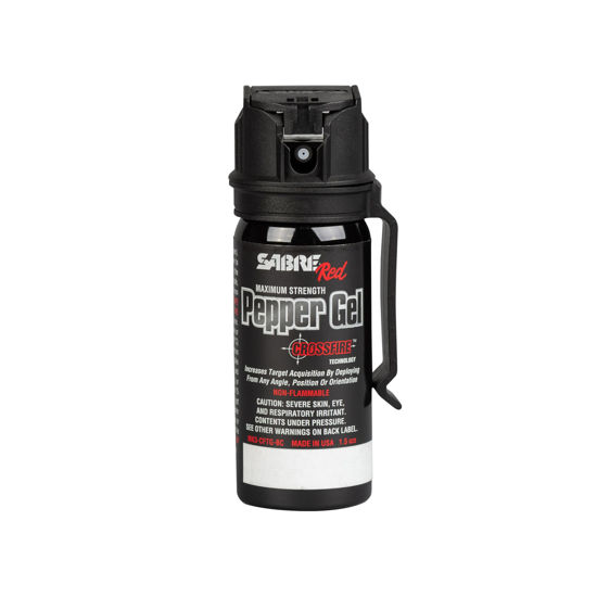 Picture of SABRE Crossfire Pepper Gel for Self Defense, Deploys At Any Angle, Maximizes Target Acquisition Against Threats, Easy Carry Belt Clip, Safety Flip Top, Max Police Strength Pepper Spray, 1.5 fl oz