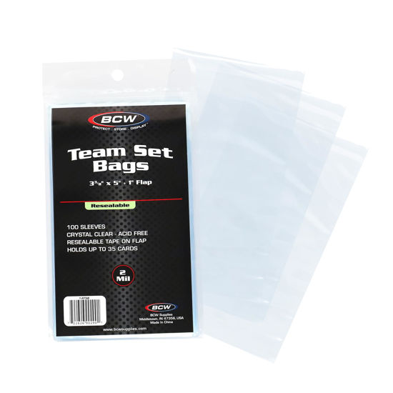 Picture of BCW Resealable Team Set Bags - 100 ct | Archival Quality Polypropylene | Holds 35 Standard Cards | Toploader and Magnetic Holder Compatible | Acid-Free Sealing Solution for Trading Card Collections