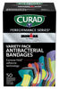 Picture of CURAD Performance Series IRONMAN Antibacterial Bandages, Extreme Hold Adhesive Technology, Finger & Knuckle Bandages, Flexible Fabric, Variety Pack with Assorted Sizes & Colors, 50 Count