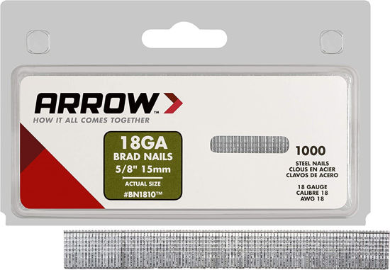 Picture of Arrow BN1810CS 18-Gauge Steel Brad Nails for Molding, Cabinets, Framing, Trim, and Finishing, Safe to Use with Electric or Battery Powered Nailers, Steel, 5/8 Inch, 1000 Count (Pack of 1)