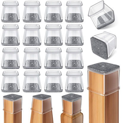 Picture of 24 Pcs Chair Leg Floor Protectors Square, Silicone Felt Furniture Leg Pads Caps Covers for Hardwood Floors (Fit:1-1/16" to 1-5/8")