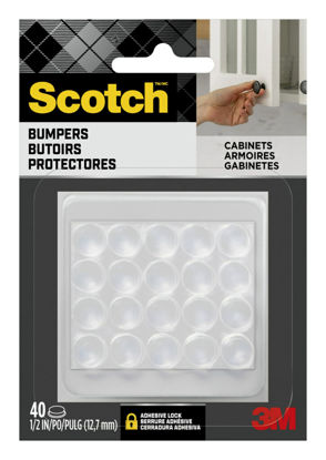 Picture of Scotch Clear Adhesive Bumper Pads 40 PCS, Self-Stick Rubber Pads 1/2" Round, Cabinet Door Rubber Bumpers, Designed to Protect Cabinets and Drawers, Sound Dampening, Transparent (SP951-NA)