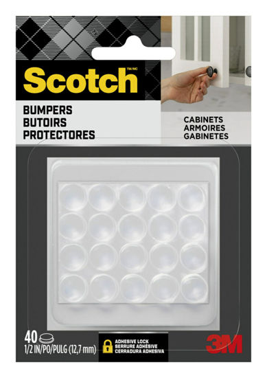 Picture of Scotch Clear Adhesive Bumper Pads 40 PCS, Self-Stick Rubber Pads 1/2" Round, Cabinet Door Rubber Bumpers, Designed to Protect Cabinets and Drawers, Sound Dampening, Transparent (SP951-NA)