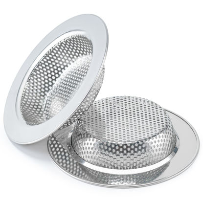 Picture of Honmein 2 Pcs Sink Strainer for Most Kitchen Sink Drain Basket, Upgraded Double-Layer Safe Design Kitchen Sink Strainer (Outer Diameter 4.5 Inch)