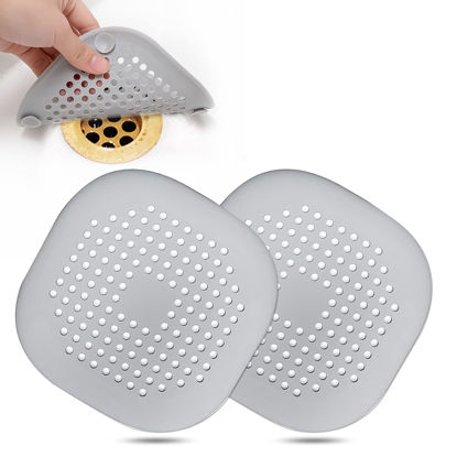 Picture of Hair Drain Catcher,Square Drain Cover for Shower Silicone Hair Stopper with Suction Cup,Easy to Install Suit for Bathroom,Bathtub,Kitchen 2 Pack (Sliver Grey)