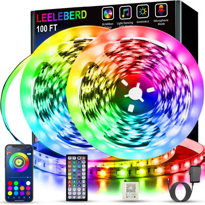 Picture of Leeleberd Led Lights for Bedroom 100 ft (2 Rolls of 50ft) Music Sync Color Changing RGB Led Strip Lights with Remote App Control Bluetooth Led Strip, Led Lights for Room Home Kitchen Party Decor