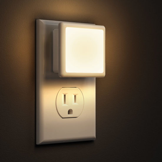 Picture of L LOHAS LED Night Lights Plug into Wall 2-Pack, 0.3W Plug in Night Light, Dusk to Dawn, 3000K Soft White, Bright Nightlight Auto-On/Off, for Adults Kids Room Bedroom Bathroom Hallway Kitchen, Non-Dim