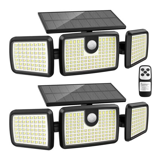 Picture of Solar Lights Outdoor, Quick Charge Solar Motion Deck Lights Outdoor for Deck with 232LEDs High Brightness, Larger Built-in Tempered Glass Solar Panel, Sensitive PIR Motion Inductor (Remote,2 Pack)