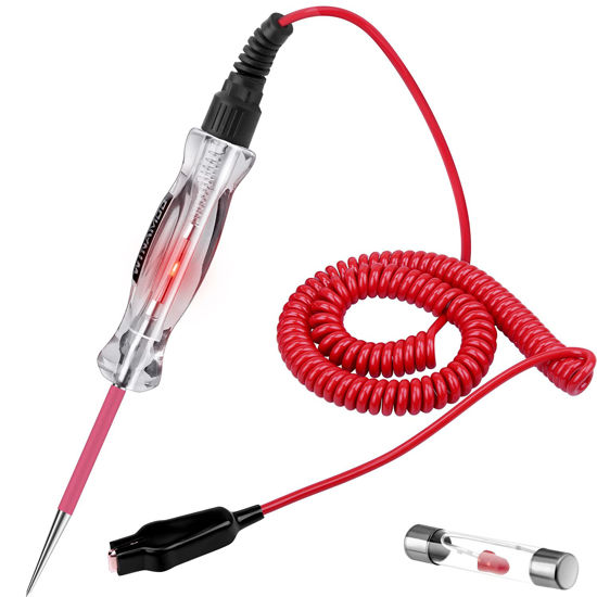 Picture of Premium LED Bulb Automotive Circuit Tester, 6-24V Test Light with 135 Inch PU Extended Spring Wire, Sharp Hard Steel Probe Vehicle Circuits Low DC Voltage Light Tester