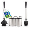 Picture of UMIEN Toilet Brush and Plunger Set 18-in - Updated 2025 No-Rust - Stainless Steel Design - Long Handles - with Freestanding Canister