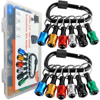 Picture of 12PCS Bit Holders 1/4 Socket, Hex Shank Screwdriver Bit Holder for Impact Driver Drill Bit Keychain Extension Bar Quick Release Easy Change, Screwdriver Bit Holders for Tools & Home Improvement Gift