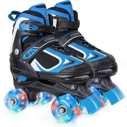 Picture of Kids Roller Skates for Boys - Blue for Big Kids Age 7 8 9 10 - Adjustable All Light up Wheels Indoor Outdoor Sports Birthday Gift for Son and Grandson