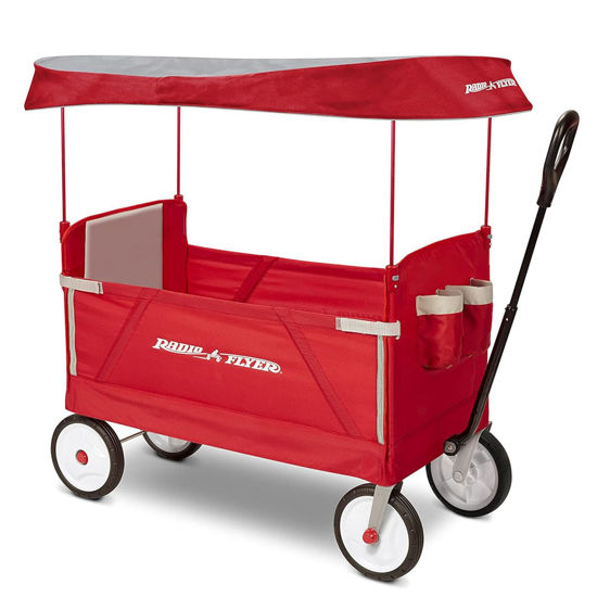 Picture of Radio Flyer 3 in 1 EZ Fold Stroller Wagon with Canopy and Adjustable Handle, Red