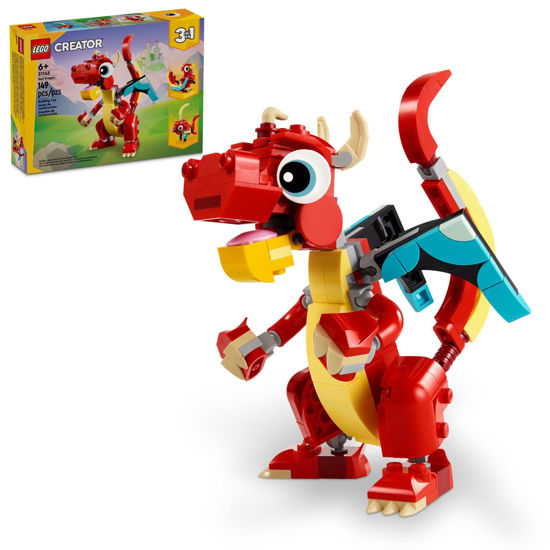 Picture of LEGO Creator 3 in 1 Red Dragon Toy, Transforms from Dragon Toy to Fish Toy to Phoenix Toy, Gift Idea for Boys and Girls Ages 6 and Up, Animal Toy Set for Kids, 31145
