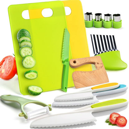 Picture of 13 Pieces Montessori Kitchen Toys for Toddlers-Kids Cooking Sets Real-Toddler Toys Set for Real Cooking with Plastic Children Safe Knives Crinkle Cutter Kids Cutting Board