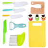 Picture of RISICULIS 11 Pieces Wooden Kids Kitchen Knife, Kids Knife Set Include Wood Kids Knife, Serrated Edges Plastic Toddler Knife, Crinkle Cutter, Sandwich Cutter, Y Peeler, Cutting Board