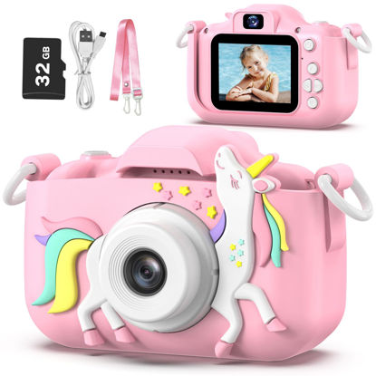 Picture of Goopow Kids Camera Toys for 3-8 Year Old Girls Boys,Children Digital Video Camcorder Camera with Cartoon Soft Cover, Best Chritmas Birthday Festival Gift for Kids - 32G SD Card Included