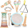 Picture of Raimy Musical Instruments Set - Neutral Colors Wooden Montessori Toys Percussion Music Modern Boho Xylophone Birthday Gifts for 1 2 3 Year Old Kids Baby Toddlers Boys Girls with Storage Bag