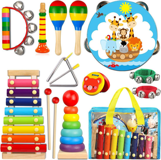 Picture of LOOIKOOS Toddler Musical Instruments,Wooden Percussion Instruments for Baby Kids Preschool Educational Musical Toys Set Boys and Girls with Carrying Bag